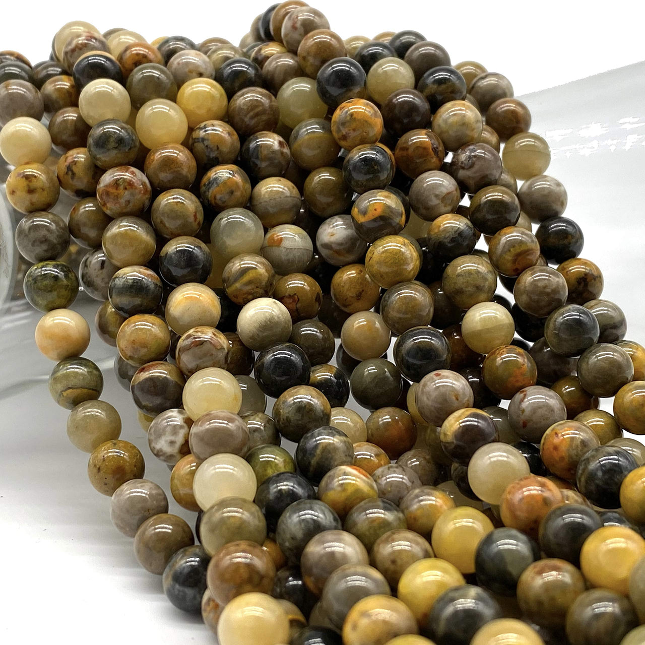 ABCGEMS Indonesian Bumble Bee Jasper Beads (Mine Inside an Active Volcano at Mount Papandayan, West Java) Healing Crystal Stone Ideal for Bracelet Necklace Ring DIY Jewelry Making Smooth Round 8mm Bumble Bee Jasper (From Indonesia)
