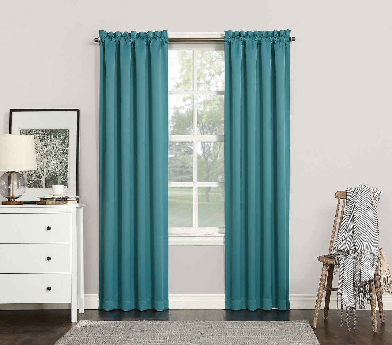 Sun Zero Easton Energy Saving Blackout Rod Pocket Curtain Panel, 40" x 63", Marine 40" x 63"
