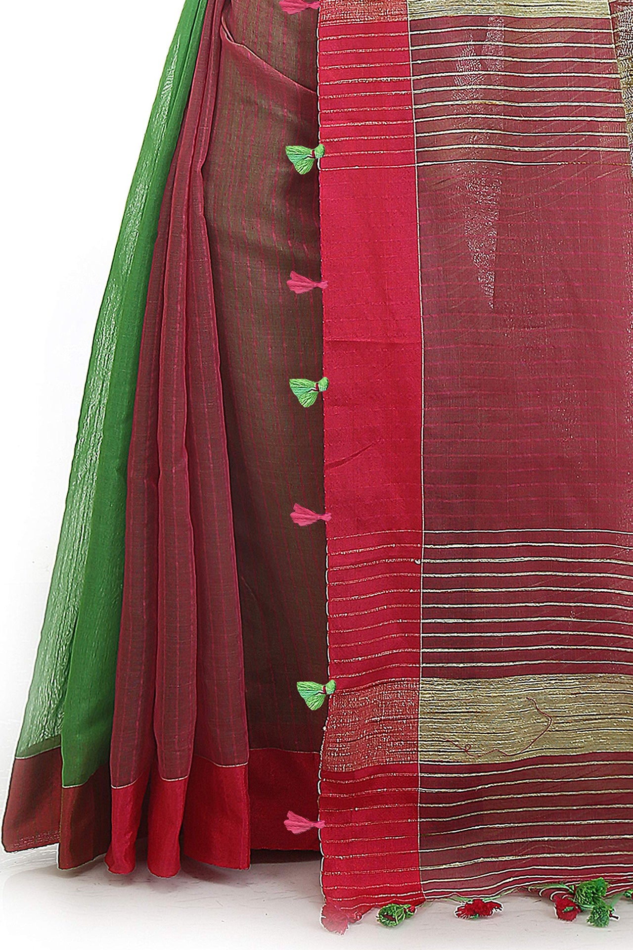 BENGAL HANDLOOM Women's  Art Silk Cotton Stripe Saree With Blouse Piece