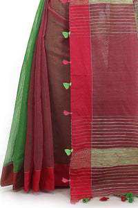 BENGAL HANDLOOM Women's  Art Silk Cotton Stripe Saree With Blouse Piece