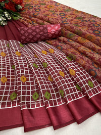 Yashika Women's  Linen Saree Maroon