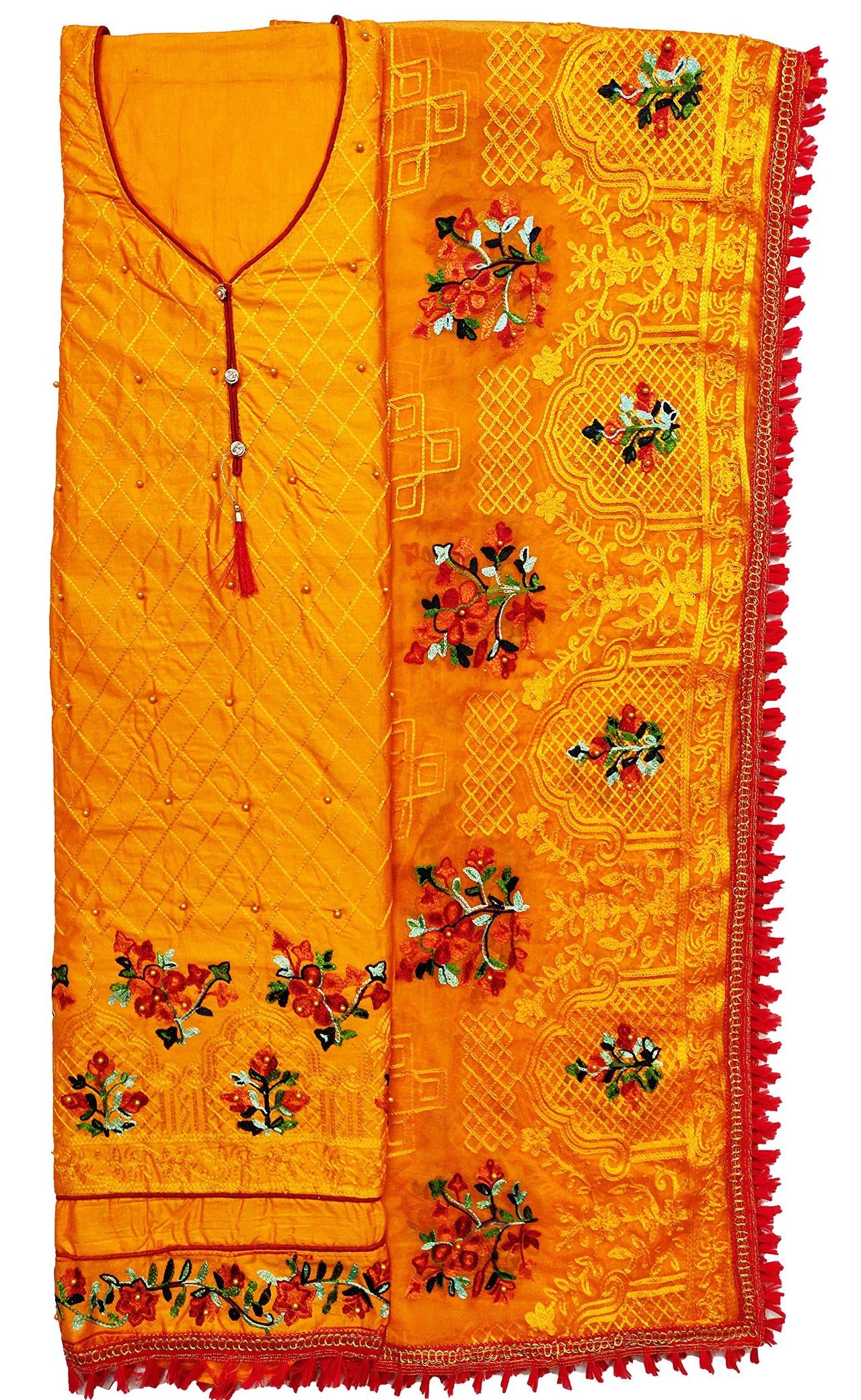 AAHIRA Women Jam Cotton Unstitched Salwar Suit Dress Material With Heavy Embriodery And Phulkari Dupatta(Free Size, Vidhya)