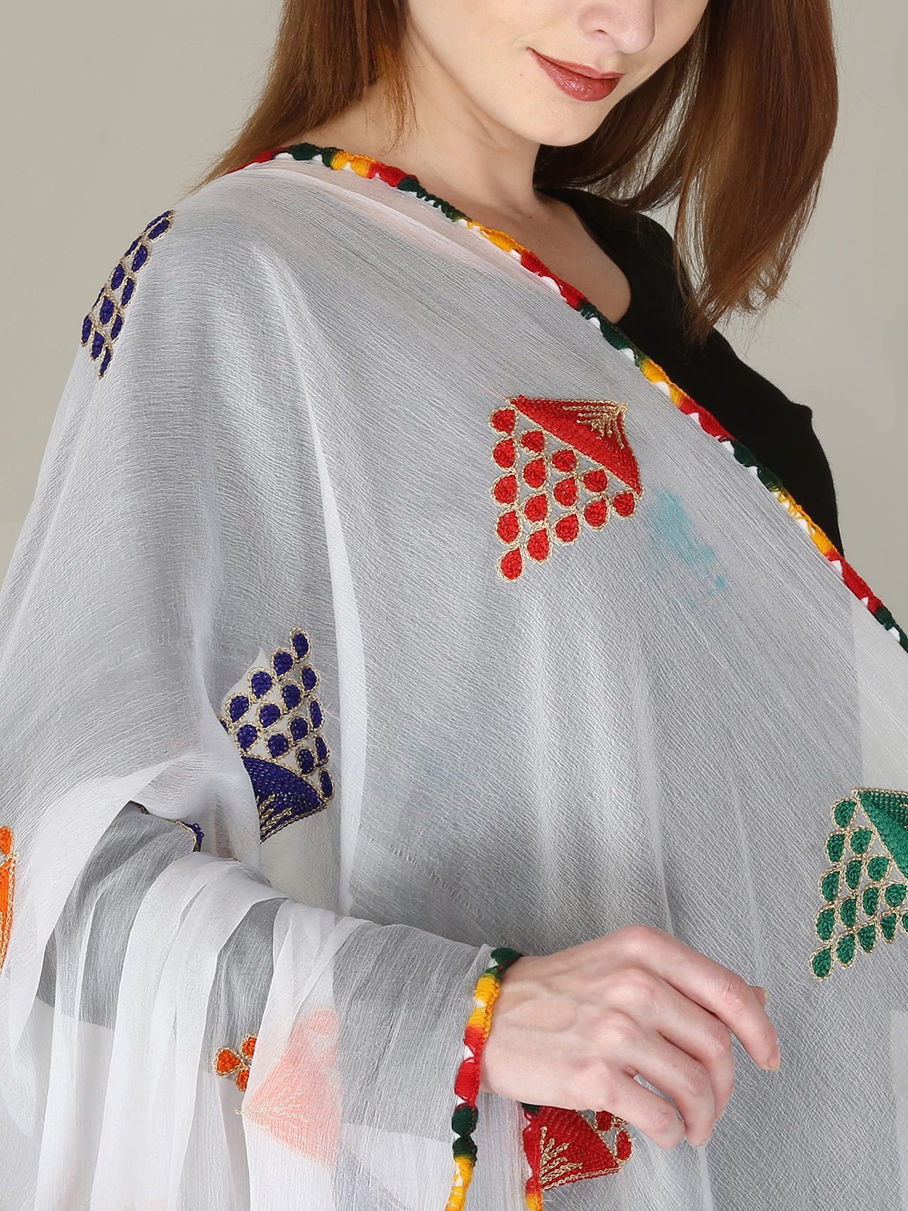 DIAMO Embroidered Chiffon Women's  Dupatta