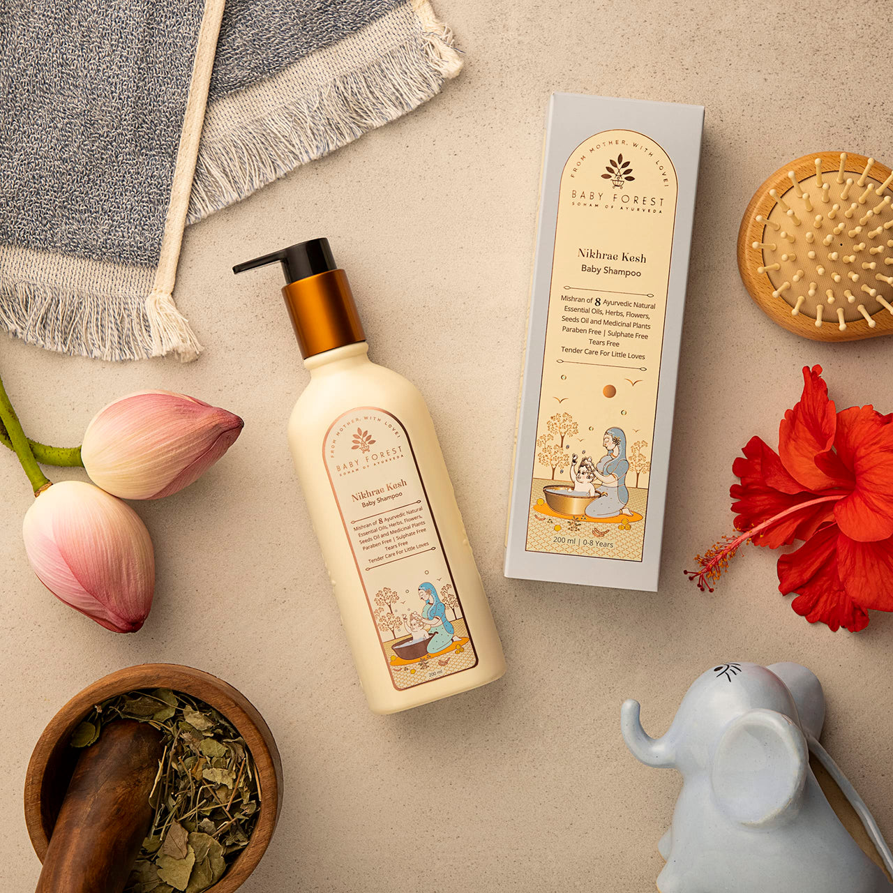 Baby Forest Nikhrae Kesh Baby Shampoo Infused With Paraben- Free | Contains 8 Ayurvedic Natural Essential Oils, Herbs, Flowers, Seeds oil & Medicinal plants | 200ml