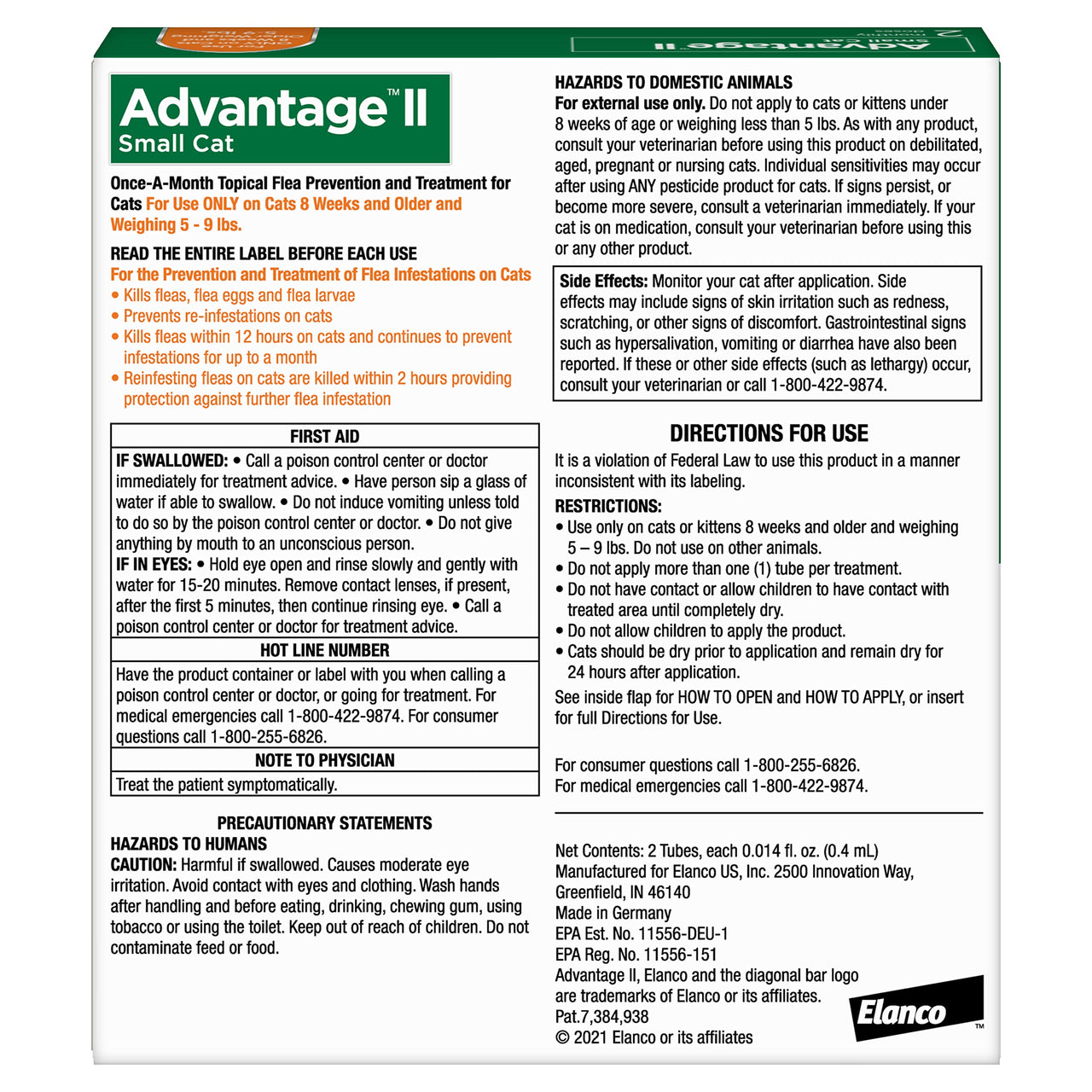 Advantage II Small Cat Vet-Recommended Flea Treatment & Prevention | Cats 5-9 lbs. | 2-Month Supply 2 Pack Small Cat only