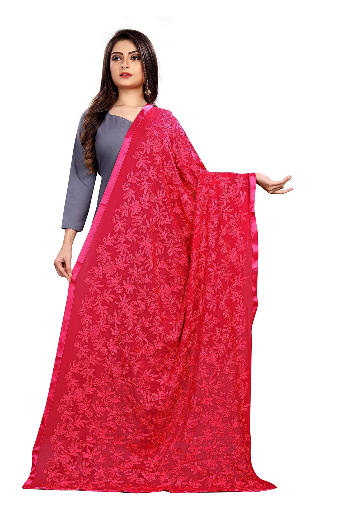 Akshar Llc Miss India Women's  Chiffon Dupatta With Goodembroidery Work