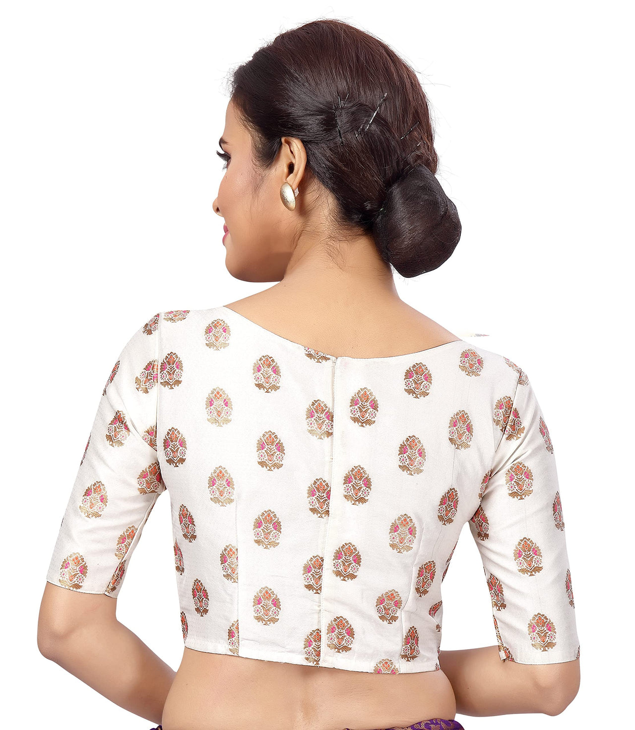 X3 Women's  Brocade Readymade Saree Blouse with Golden Bootas 38