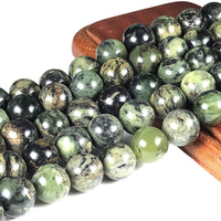 ABCGEMS Green Dendritic Jade Healing Chakra Crystal Stone Ideal for Bracelet Necklace Ring DIY Jewelry Making Craft Men Women Smooth Round 8mm Green Dendritic Jade (From Africa)