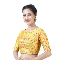 X3 Women's  Brocade Zari Weaving Elbow Length Sleeves Saree Blouse