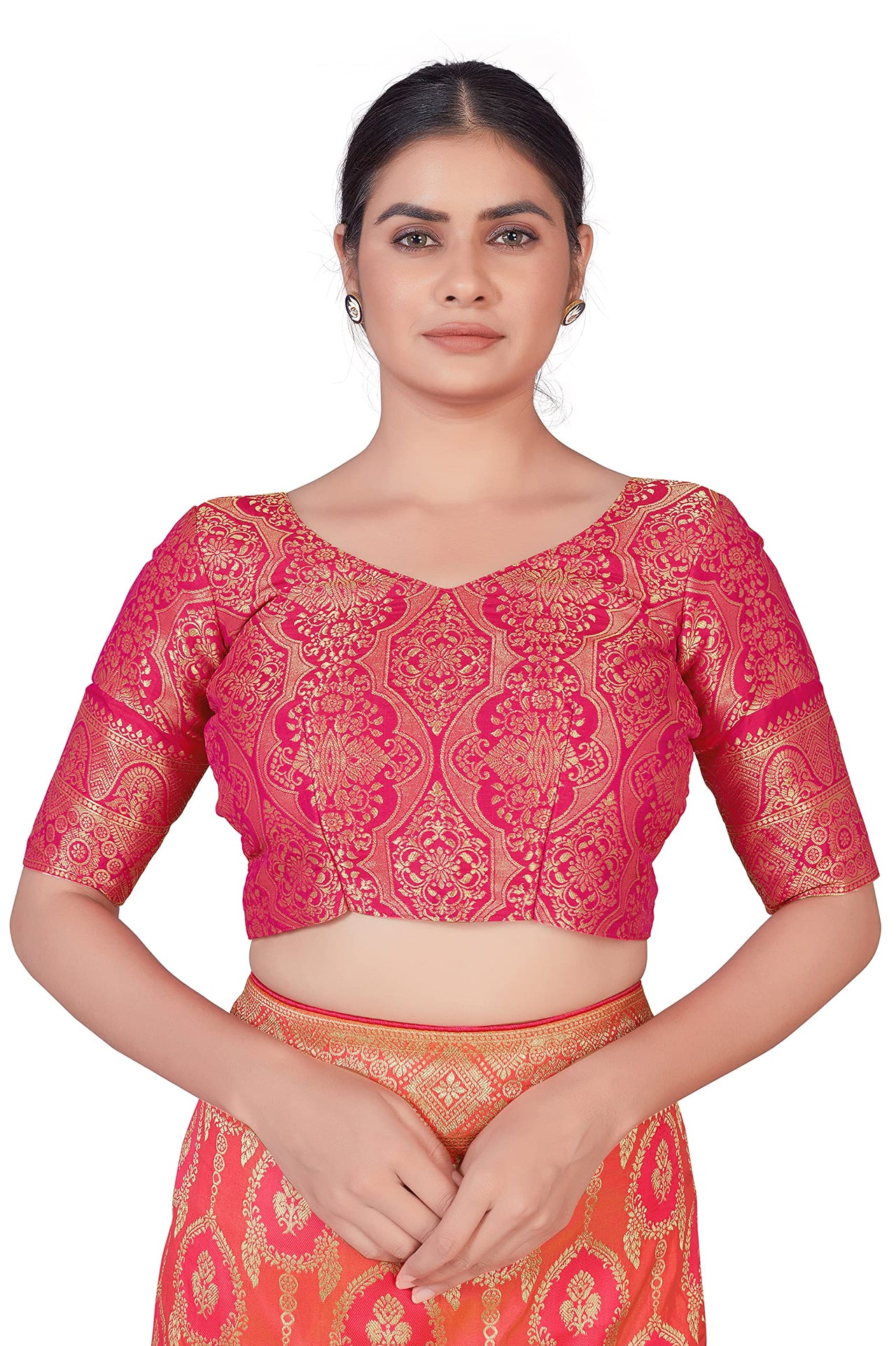 Monjolika Fashion Women's  Banarasi Silk Peach Color Golden Zari Woven Saree With Separate Embellished And Unsttiched Blouse Piece