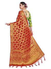 Vardha Women's  Chiffon Silk Saree with Unstitched Blouse Piece - Zari Woven Work Sarees for Wedding