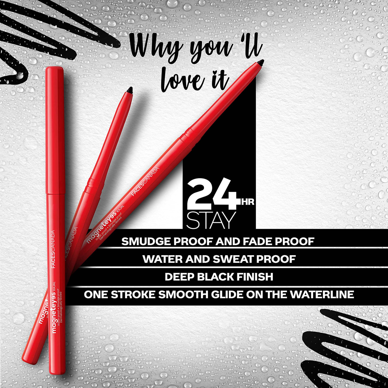 FACESCANADA Ultime Pro A Matte Made In Heaven Ink Pencil Eyeliner - Black, 1.2 Ml& Magneteyes Kajal - Black, 0.35G