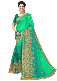 PANASH TRENDS Women's  Barfi Silk Heavy Embroidery Work Saree