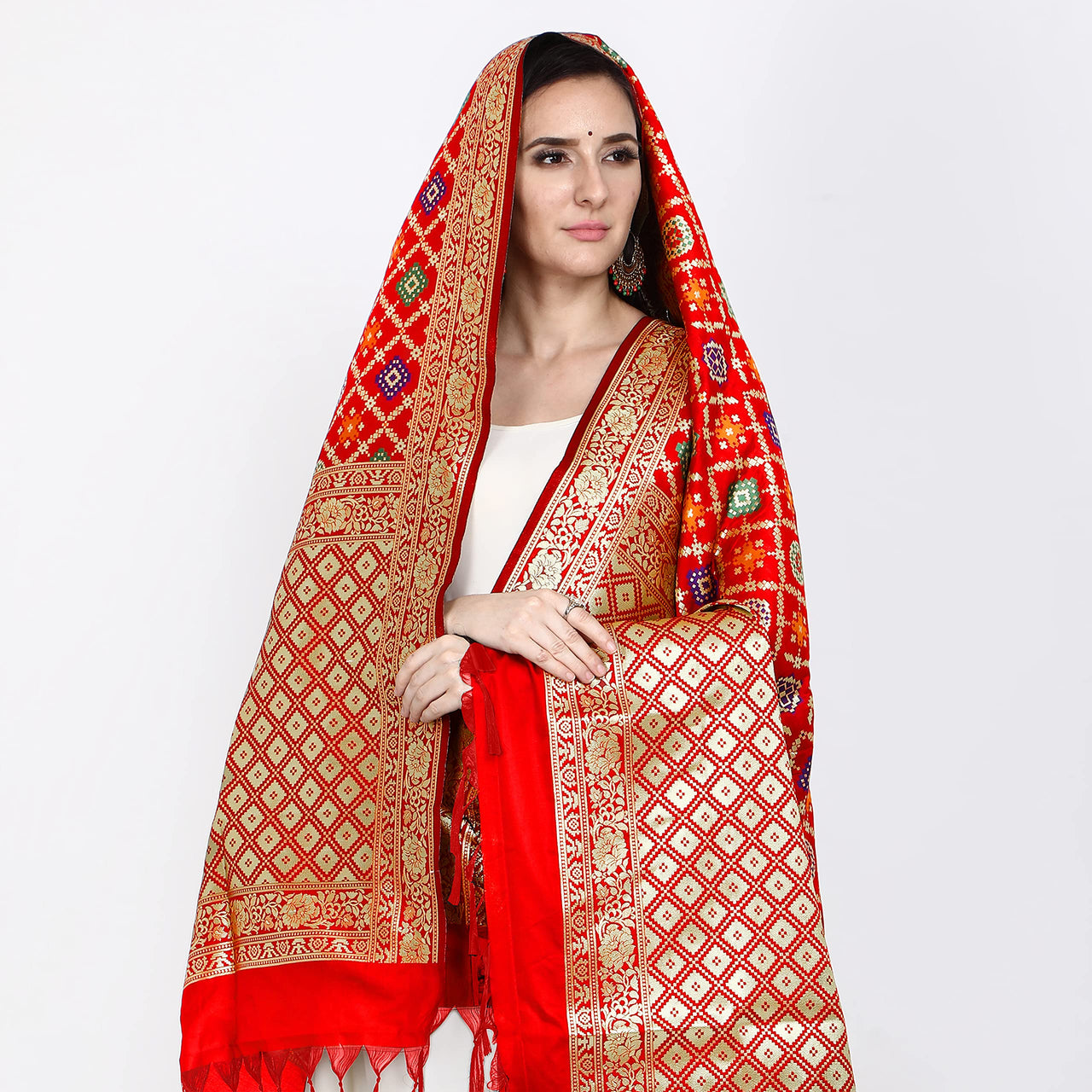 Kapaaha Women's  Woven Silk Blend Banarasi Zari Dupatta/Chunni, Width 45 Inch, Length 2.5 Meter