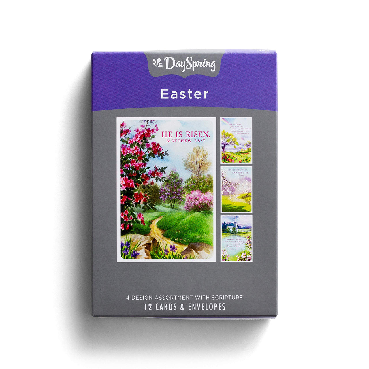 DaySpring - Easter - He is Risen - 4 Design Assortment with Scripture - 12 Boxed Cards & Envelopes (J4926)