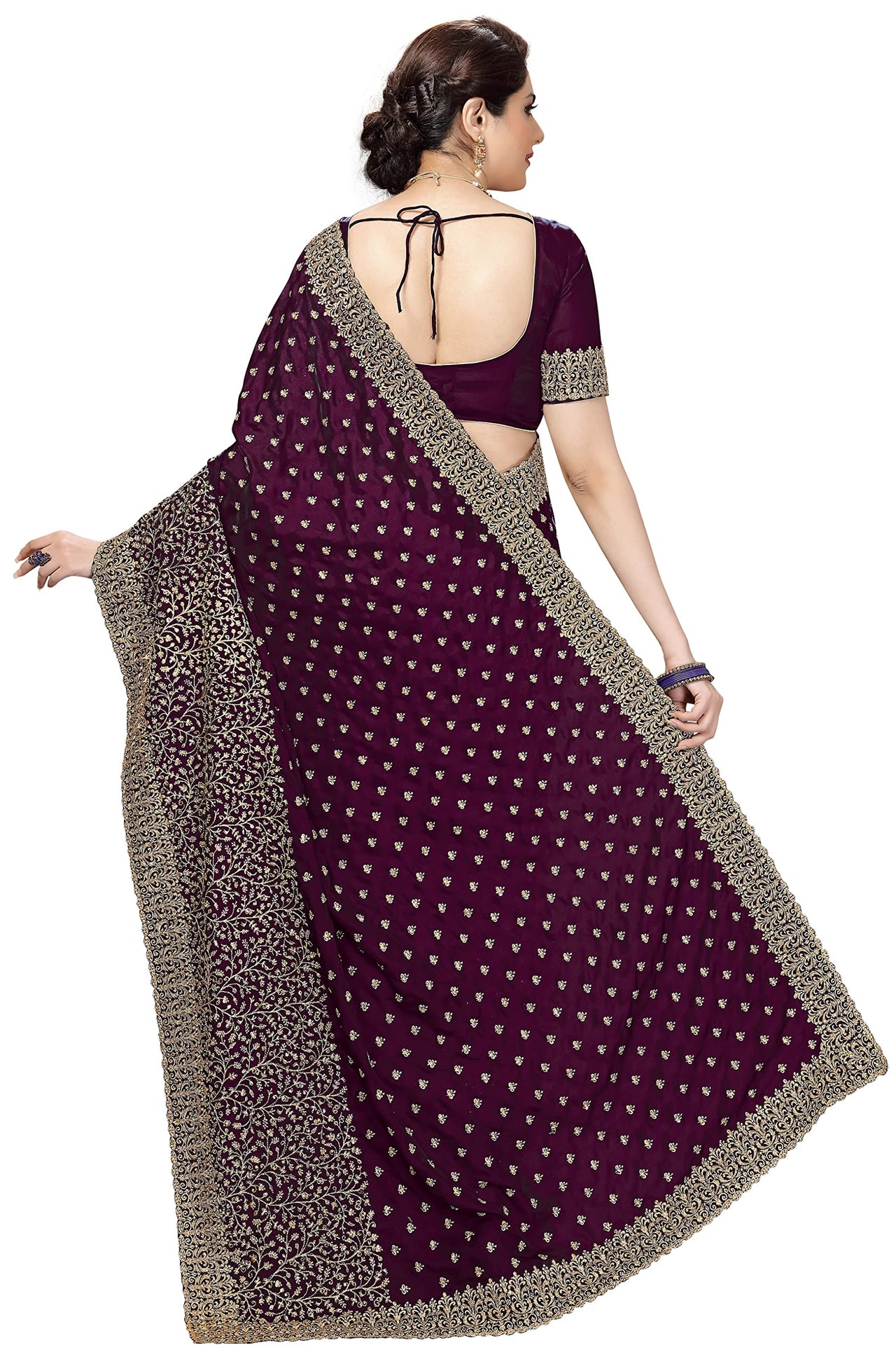 PANASH TRENDS Women's  Heavy Embroidered Silk Saree Women