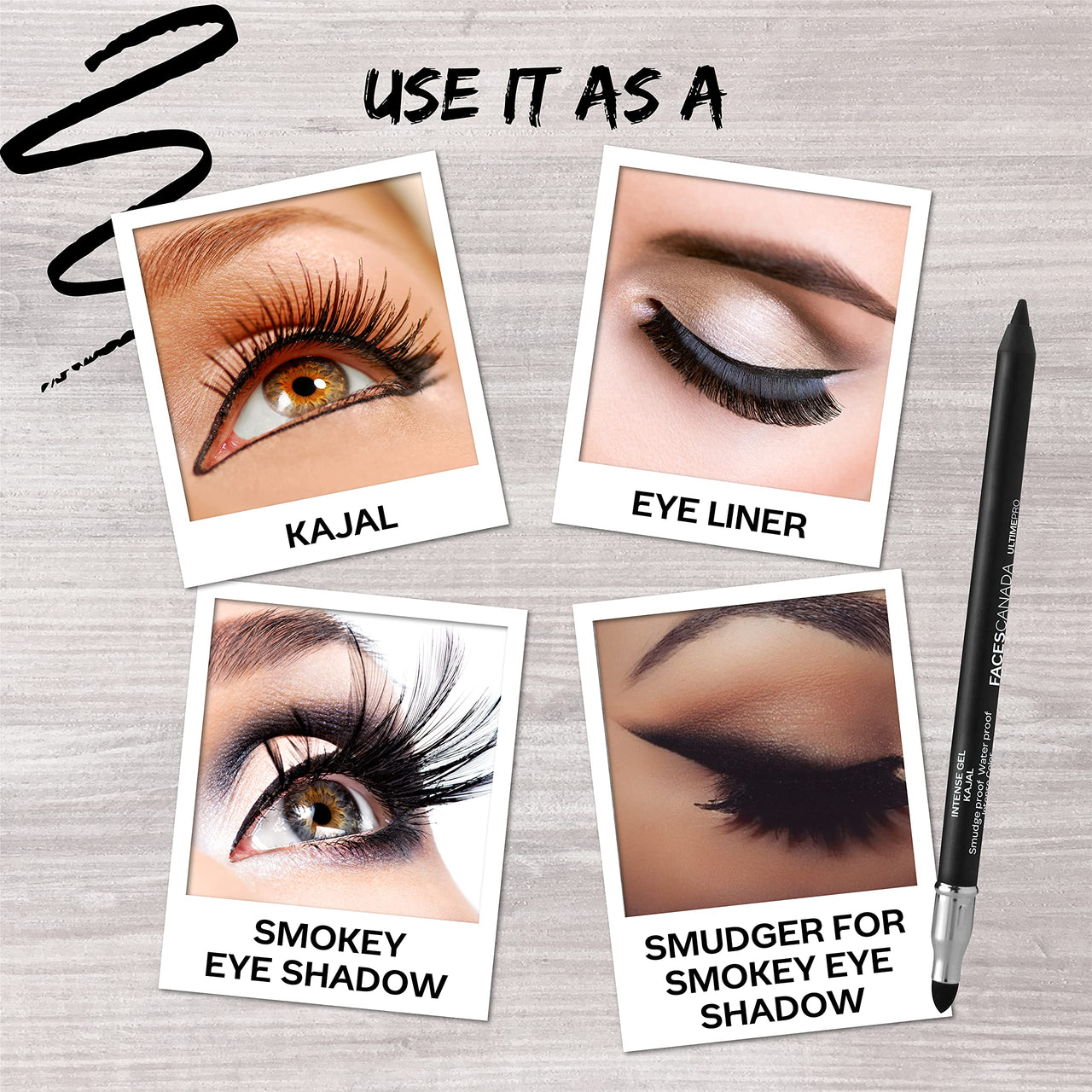 FACESCANADA Ultime Pro Intense Gel Matte Kajal With Smudger & Sharpener - Black, 1.2g | 24 Hr Long Stay | Water & Smudgeproof | One Swipe Smooth Application | 3-in-1 Kajal, Eyeliner, Smokey Eyeshadow