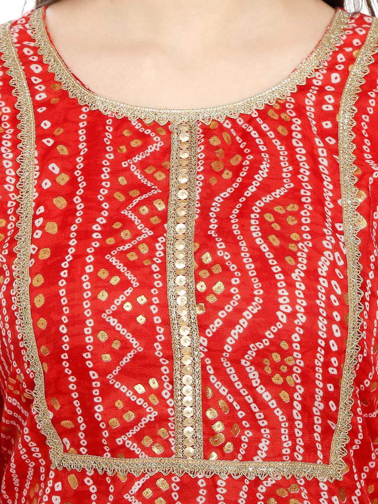 InTrend Forever Bandhani Foil Print Designer || Cotton Kurta for Ladies || Straight Fit || Zari & Sequins lace || Kurtis for Women