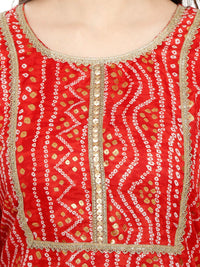 InTrend Forever Bandhani Foil Print Designer || Cotton Kurta for Ladies || Straight Fit || Zari & Sequins lace || Kurtis for Women