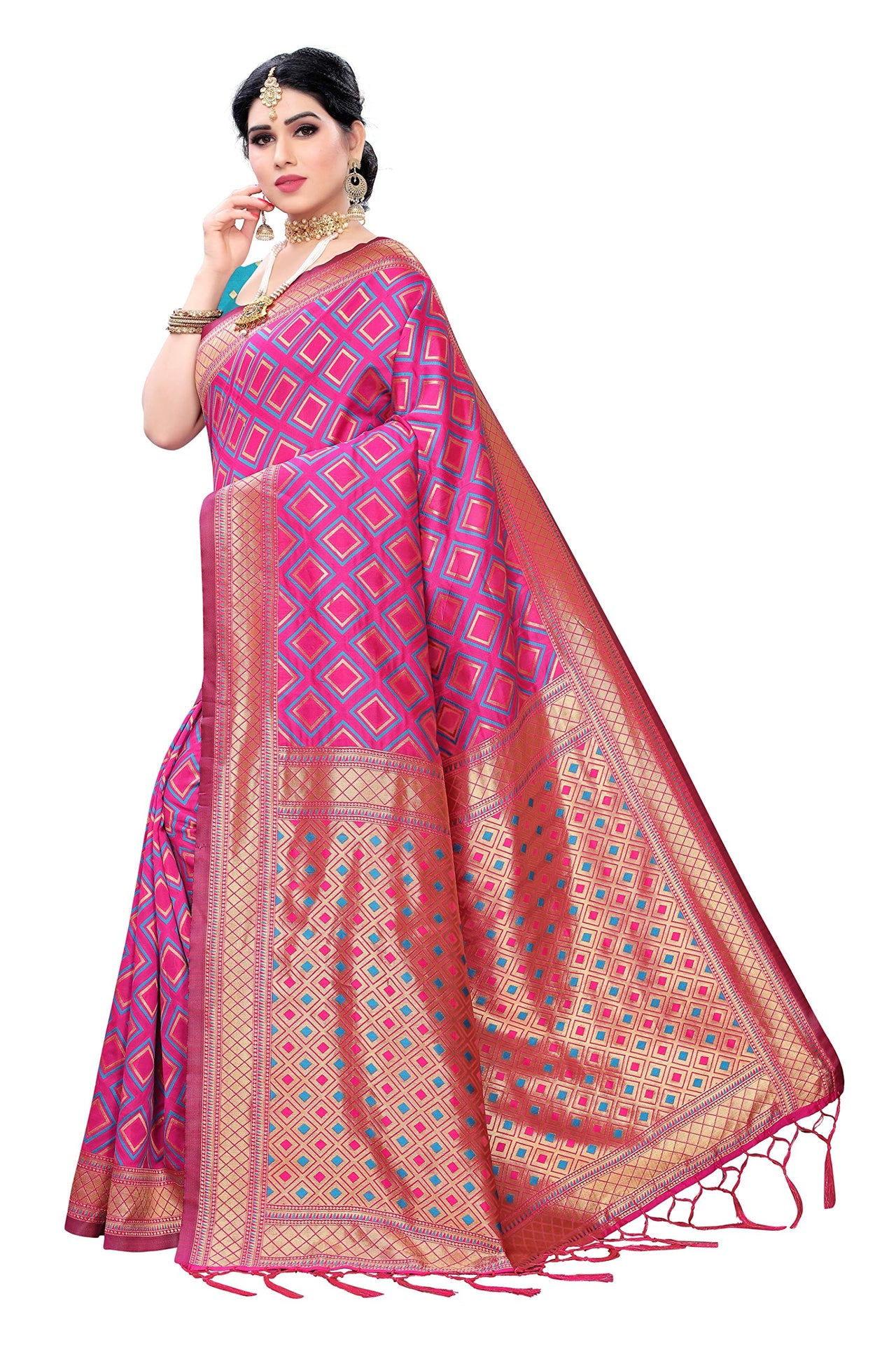 AKHILAM Women's  Banarasi silk woven Design Saree with Unstitched Blouse Piece(GNG220_QL_Parent)