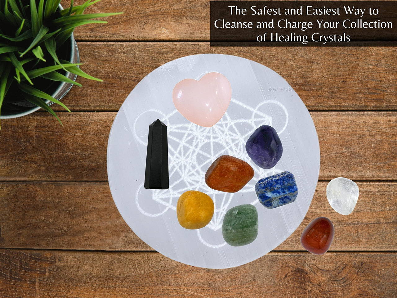 Selenite Crystal Charging Plate For Crystals And Healing Stones, 4.5" Selenite Crystal Plate Engraved Metatron Cube Coaster For Home Office Table Decor (Selenite Round Disc)