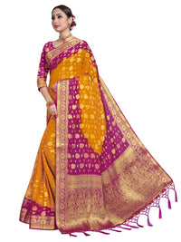Vardha Women's  Chiffon Silk Saree with Unstitched Blouse Piece - Zari Woven Work Sarees for Wedding
