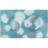 Drymate Pet Bowl Placemat, Dog & Cat Food Feeding Mat - Absorbent Fabric, Waterproof Backing, Slip-Resistant - Machine Washable/Durable (USA Made) (12” x 20”) (Indian Summer Turquoise & White 8) Small (12