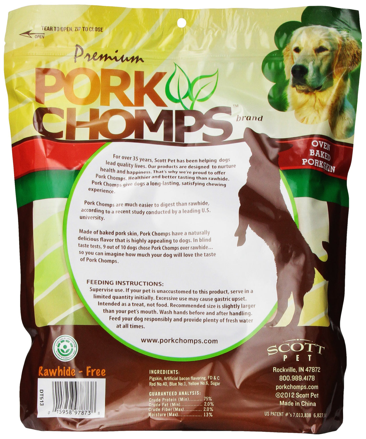 Pork Chomps Baked Pork Skin Dog Chews, 11-inch Knots, Bacon Flavor Strip, 4 Count 1.68 Pound (Pack of 1)