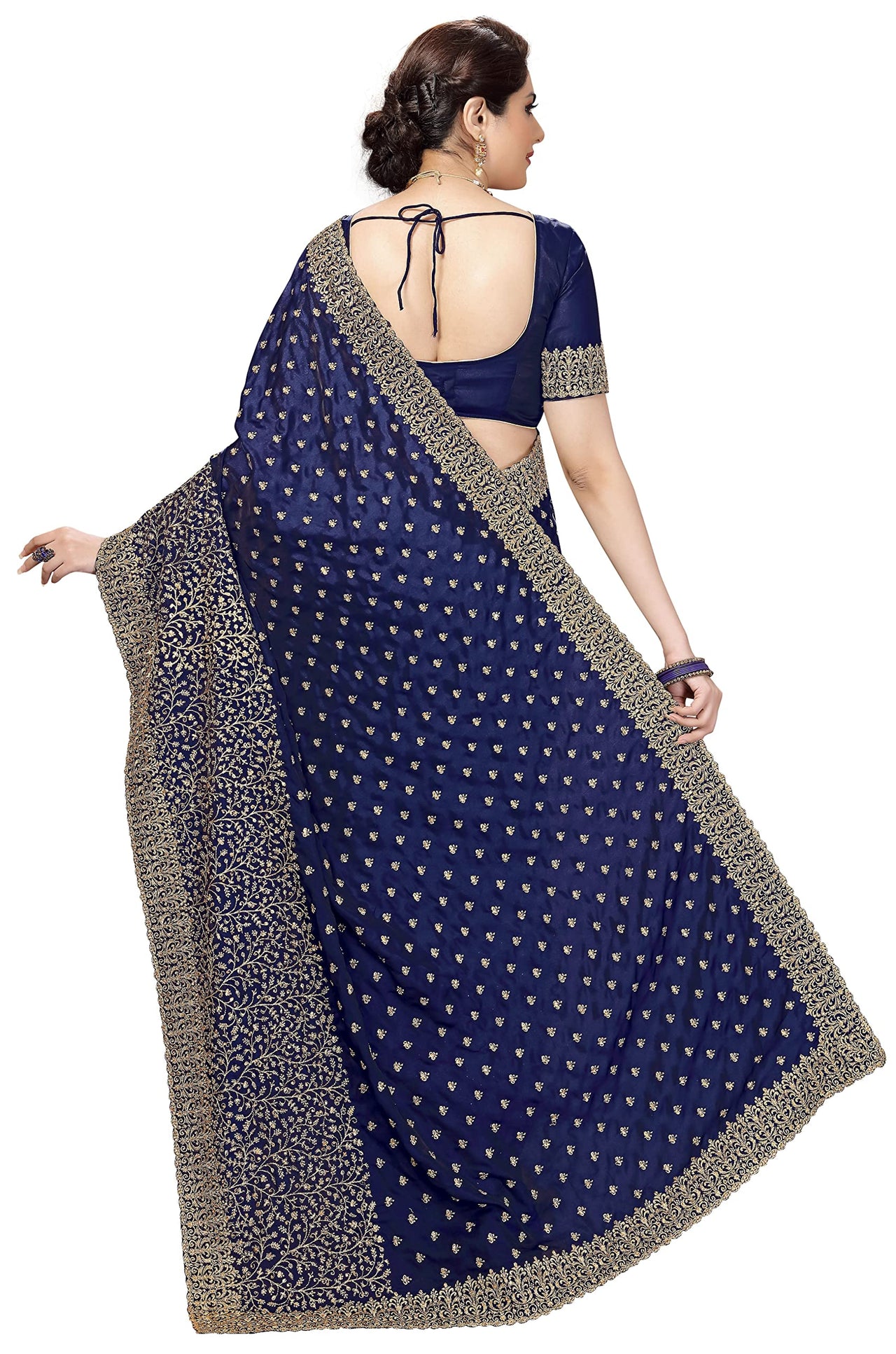 PANASH TRENDS Women's  Heavy Embroidered Silk Saree Women