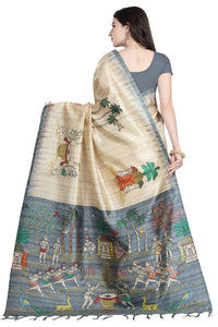 RANI SAAHIBA Women's  Printed Art Tussar Silk Bhagalpuri Saree With Blouse Piece