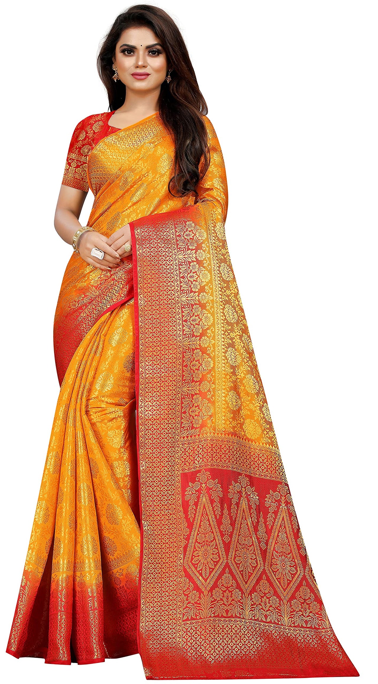 iZibra Women's  Pure Kanjivaram Silk Sraee Kanchipuram Pattu Sarees With Blouse Piece (kismat-2 paithani)