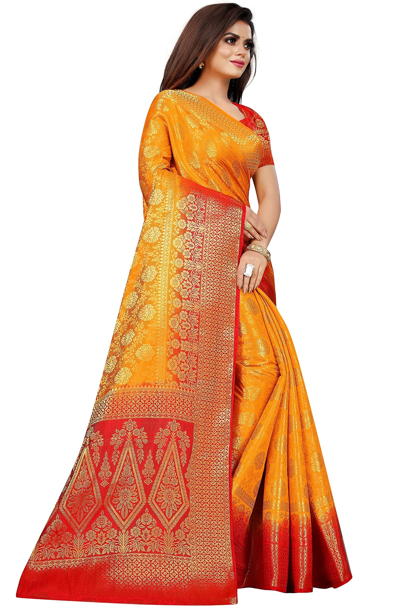 iZibra Women's  Pure Kanjivaram Silk Sraee Kanchipuram Pattu Sarees With Blouse Piece (kismat-2 paithani)