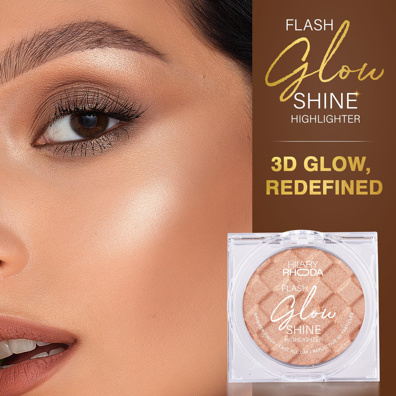 Hilary Rhoda Flash Glow Shine Highlighter | Rich Colour Payoff | Superfine Particles | 3D Reflective Glow | Blends Flawlessly -7g (Rose Shine -Shade 02)