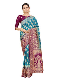 SATYAM WEAVES Women's  Banarasi Cotton Silk Saree With Blouse Piece