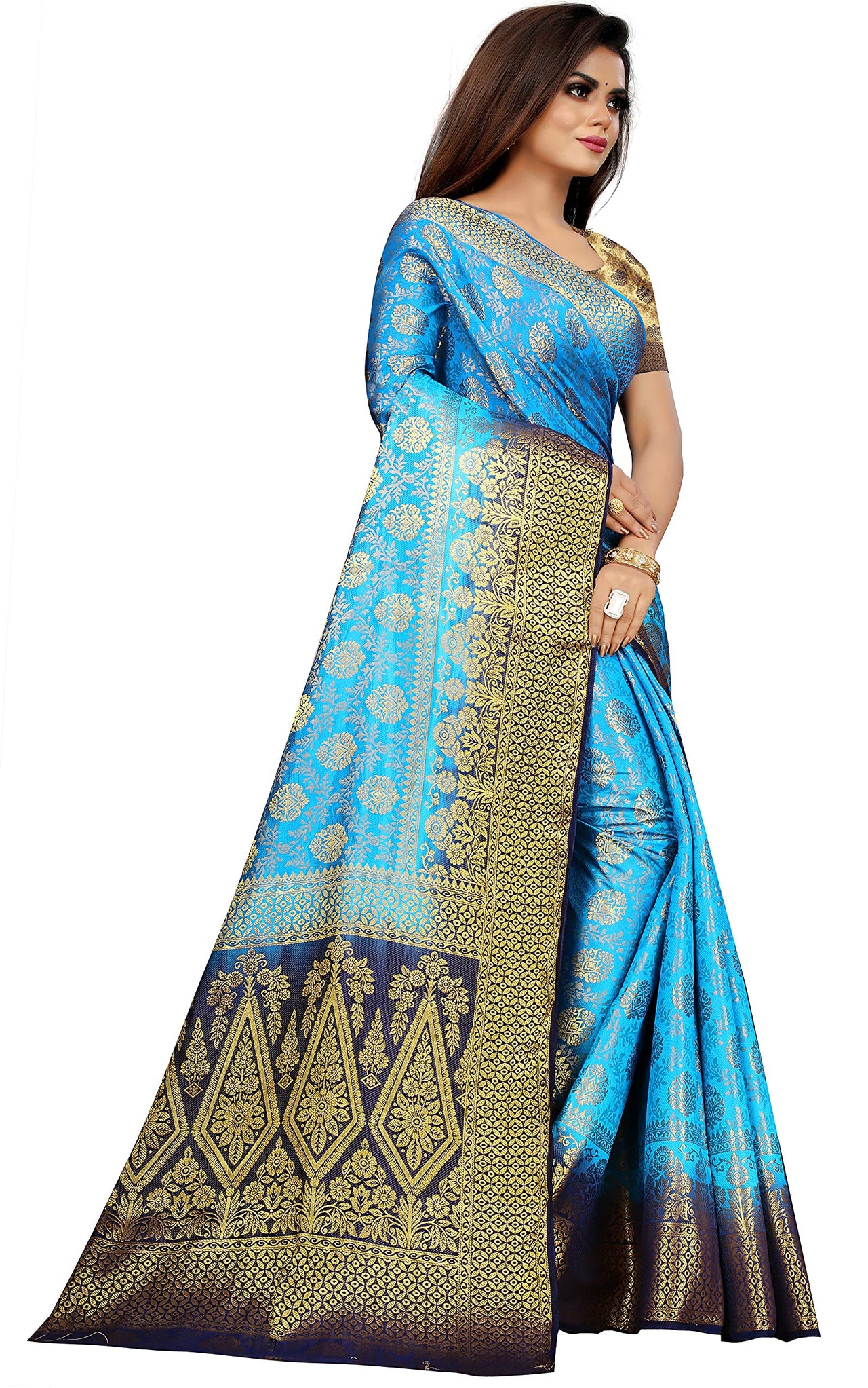 iZibra Women's  Pure Kanjivaram Silk Sraee Kanchipuram Pattu Sarees With Blouse Piece (kismat-2 paithani)