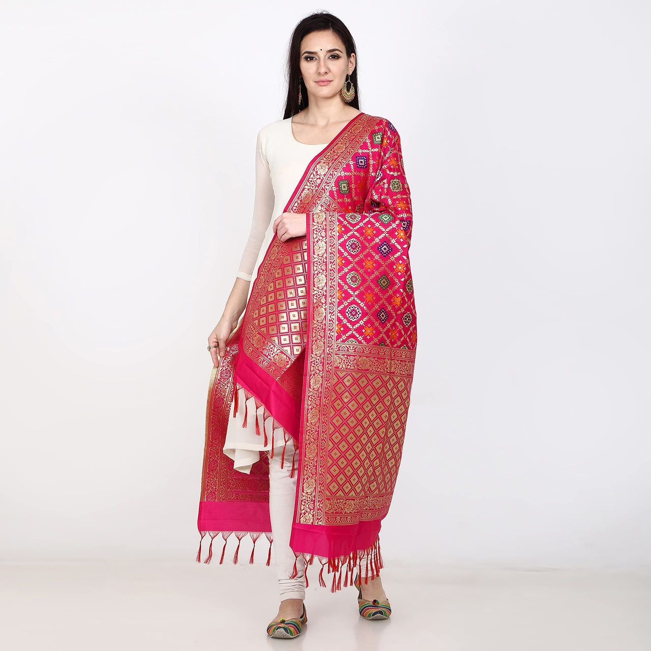 Kapaaha Women's  Woven Silk Blend Banarasi Zari Dupatta/Chunni, Width 45 Inch, Length 2.5 Meter