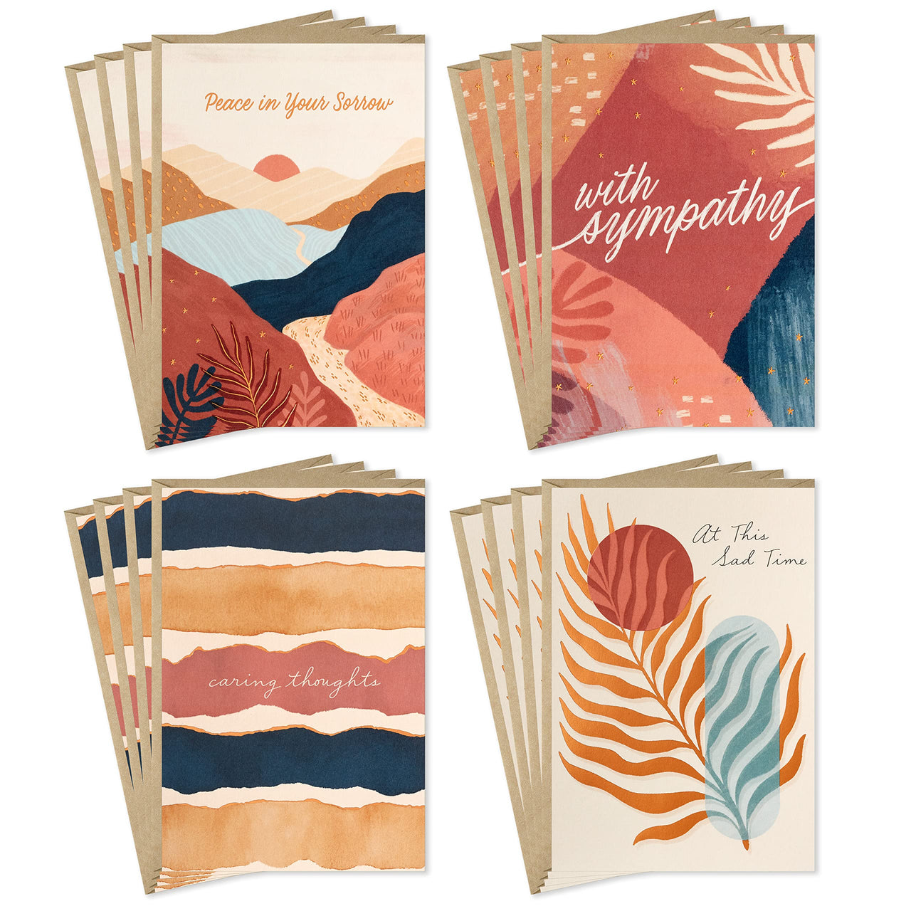 Hallmark Sympathy Cards Assortment, Painted Palms (16 Assorted Thinking of You Cards with Envelopes)
