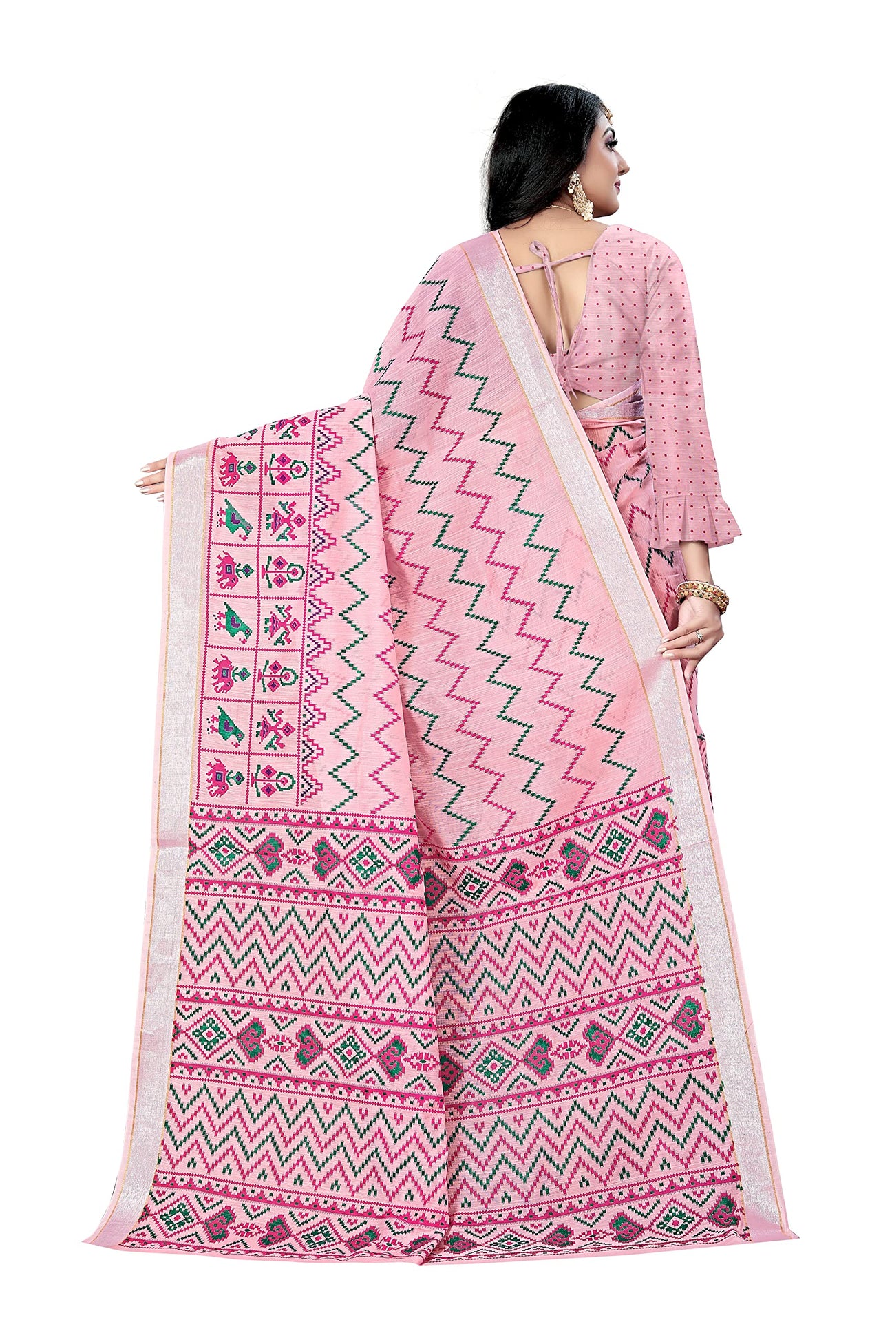 DHRUVI TRENDZ Women's  Cotton Silk Printed Banarasi Patola Silk Blend saree women with Blouse Piece (Orange)