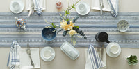 DII Farmhouse Braided Stripe Table Runner Collection, 15x108 (15x113, Fringe Included), Stonewash Blue 15x108