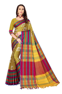 GRECIILOOKS Women's  Art Cotton Silk With Golden Border Printed Soft Silk Saree With Blouse Piece