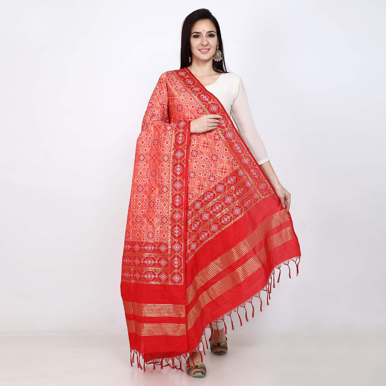 KAPAAHA Women's  Woven Design Silk Blend Dupatta Free Size