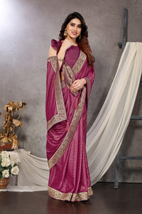 MIRCHI FASHION Women's  Stylish Lycra Foil Printed Design with Zari Woven Lace Work Saree with Blouse Piece