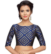 X3 Women's  Benaras Brocade Readymade Saree Blouse with Elbow Length Sleeves