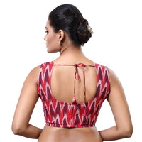 Madhu Fashion Women's  Cotton Ikat Print Sleeveless Readymade Blouse