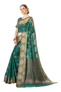 Jaam Silk Fashion Women's  kanjivaram Woven Pattu Silk Blend Saree with Blouse Piece