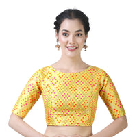X3 Women's  Brocade Zari Weaving Elbow Length Sleeves Saree Blouse
