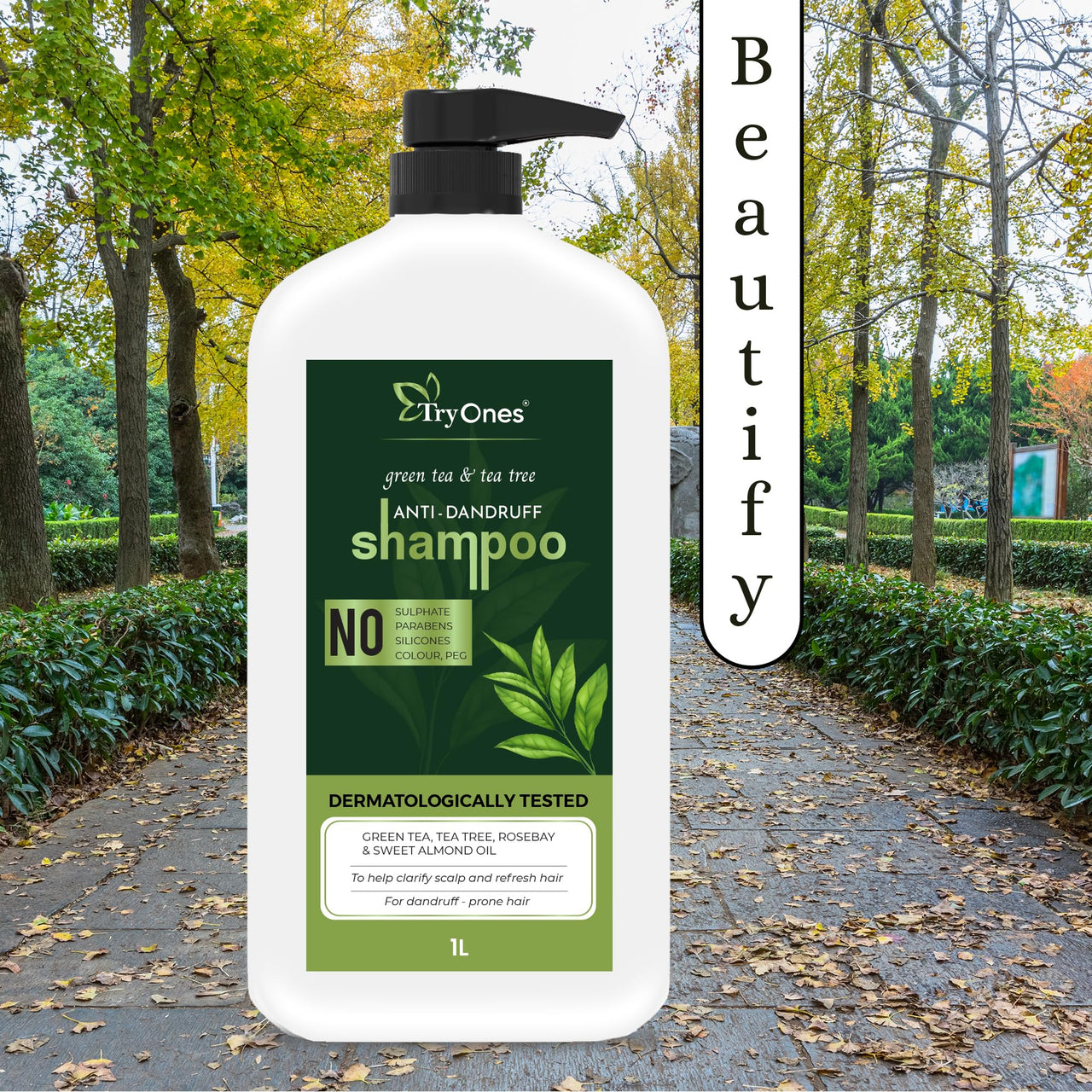 TryOnes Green Tea & Tea Tree Anti-Dandruff Shampoo - No Sulphates, Parabens, Silicones, Color & Peg | 1000 ml