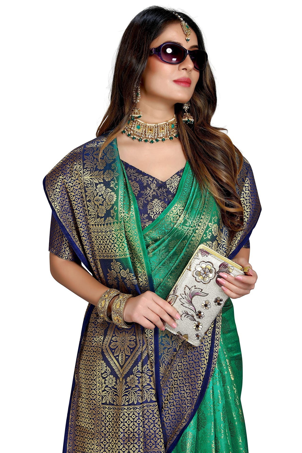 iZibra Women's  Pure Kanjivaram Silk Sraee Kanchipuram Pattu Sarees With Blouse Piece (kismat-2 paithani)