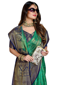 iZibra Women's  Pure Kanjivaram Silk Sraee Kanchipuram Pattu Sarees With Blouse Piece (kismat-2 paithani)