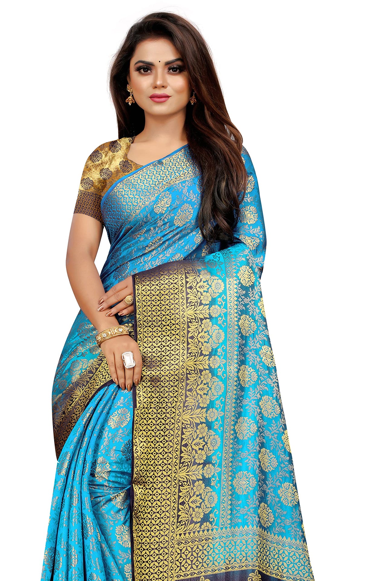 iZibra Women's  Pure Kanjivaram Silk Sraee Kanchipuram Pattu Sarees With Blouse Piece (kismat-2 paithani)